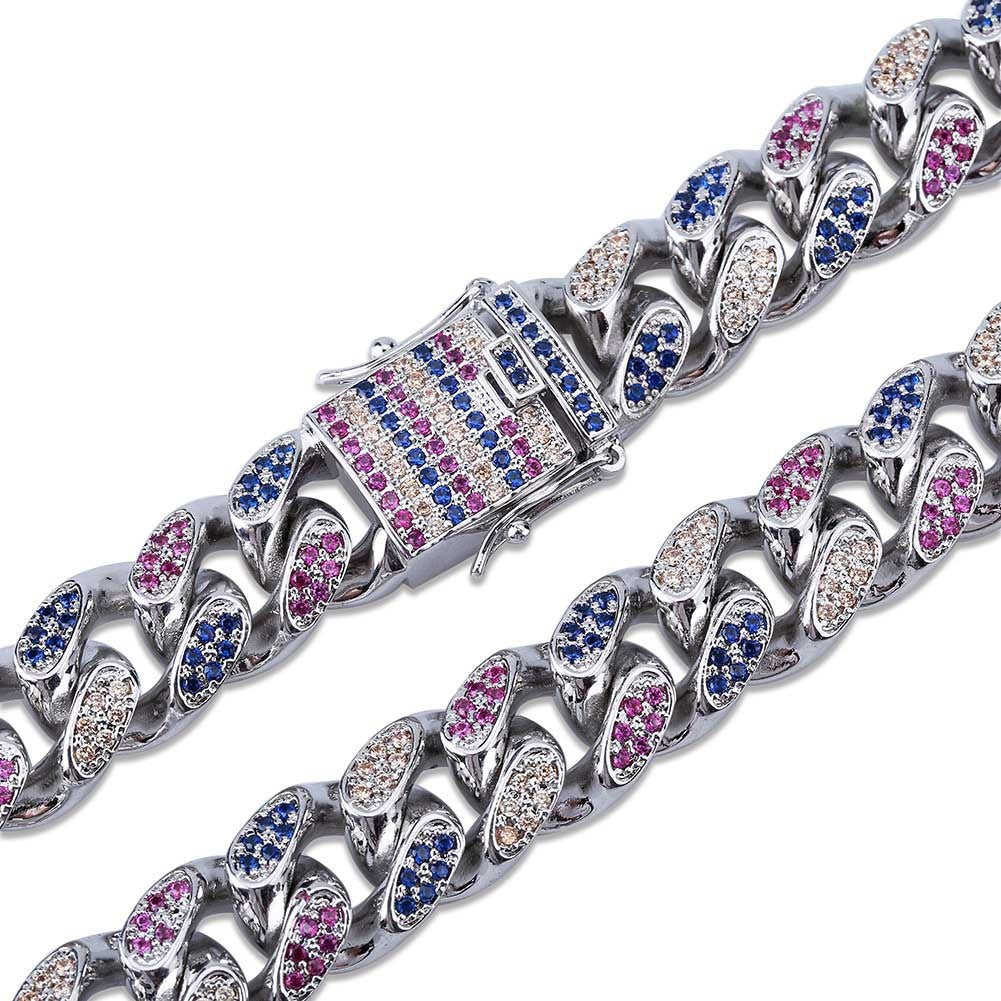 14mm Rainbow Cuban Link Fashion Jewelry Necklace