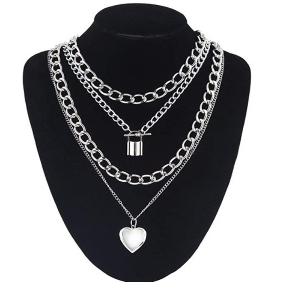 Multi-layer Metal Chain Can  Peach Heart Lock Necklaces