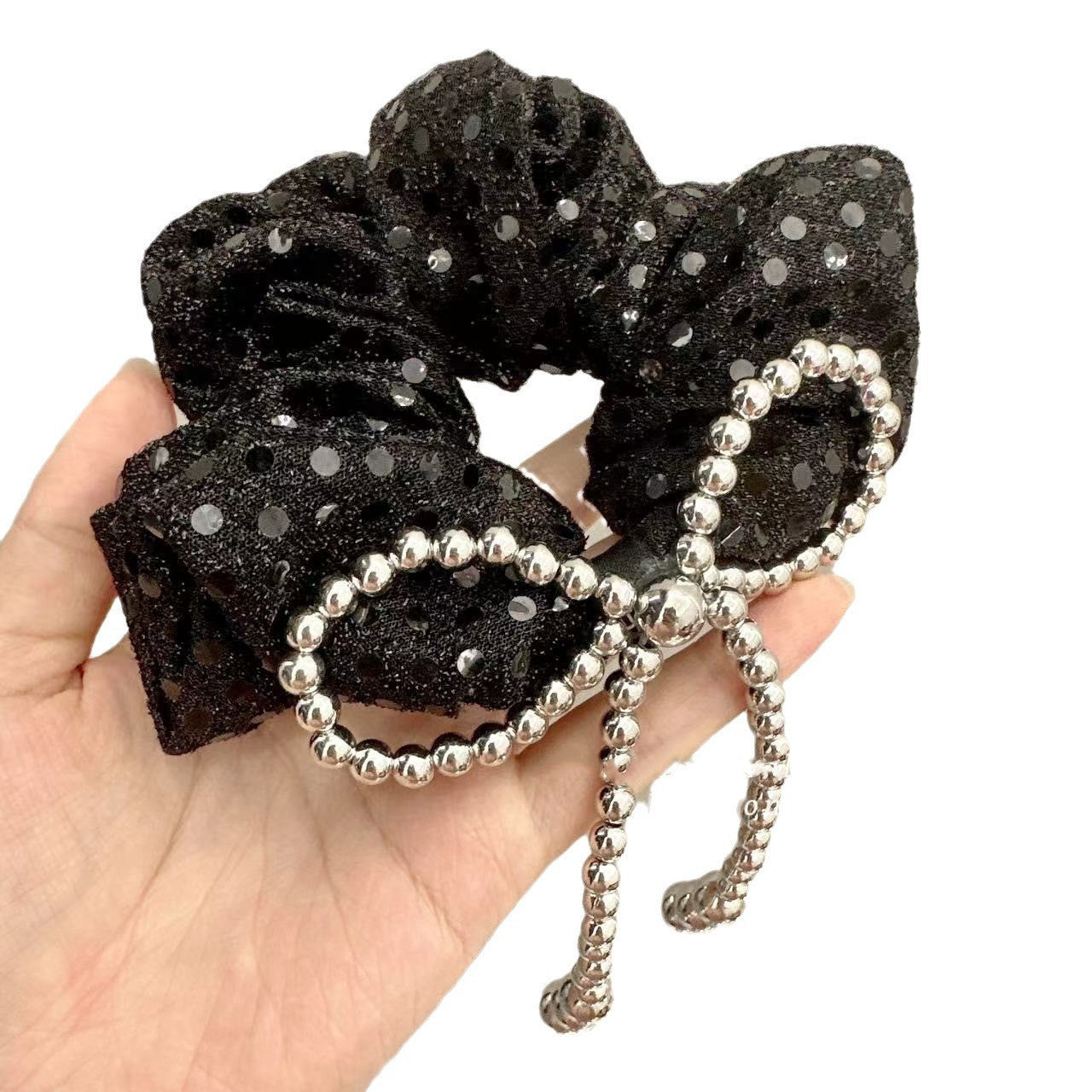 Bow Large Intestine Hair Band Silver Dots Retro