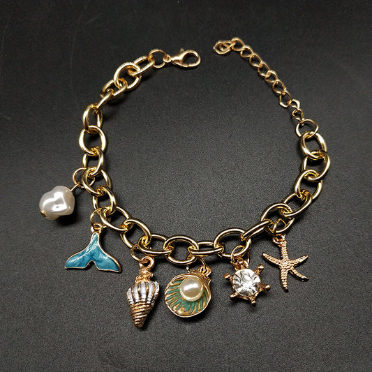 Ocean Fan Shellfish Starfish Pearl Fishtail Charm Bracelet