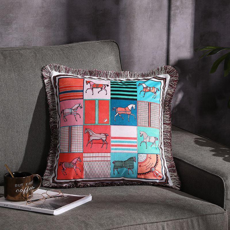 Double-sided Printed Fringe Pillow Sofa Cushion