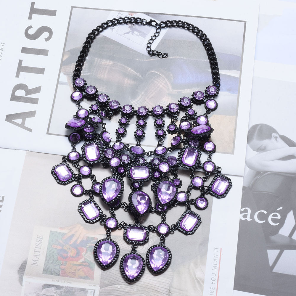 Retro Multi-layer Style Alloy Inlaid Jewel Necklace