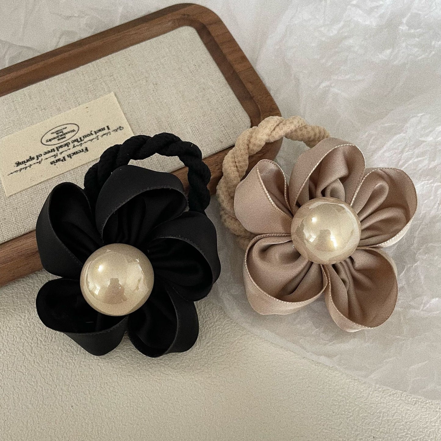 Pearl Handmade Flower Scrunchie