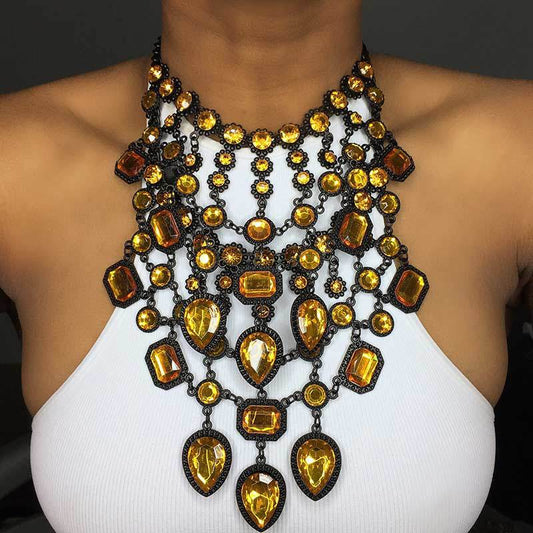 Retro Multi-layer Style Alloy Inlaid Jewel Necklace