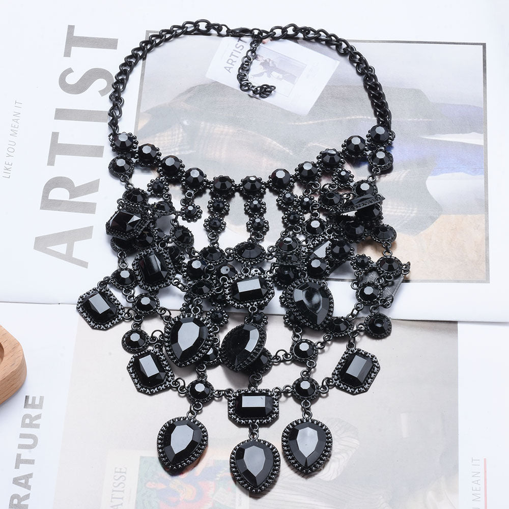 Retro Multi-layer Style Alloy Inlaid Jewel Necklace