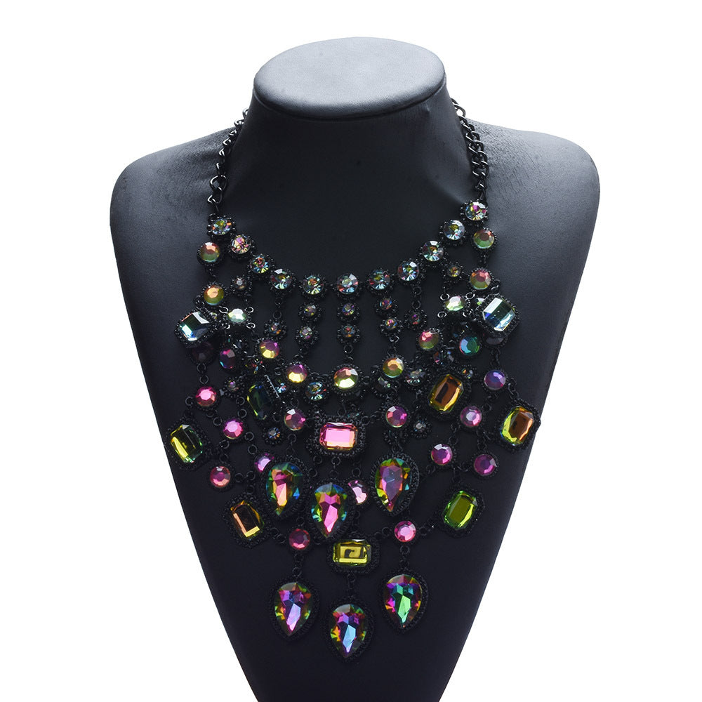 Retro Multi-layer Style Alloy Inlaid Jewel Necklace