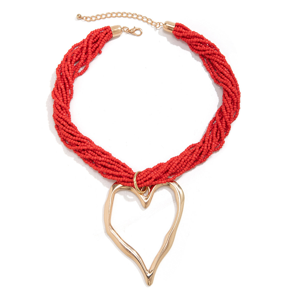 Exaggerated Bead Multi-layer Heart-shaped Pendant Necklace