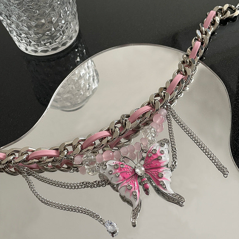 Heavy Industry Pink Butterfly Woven Necklace