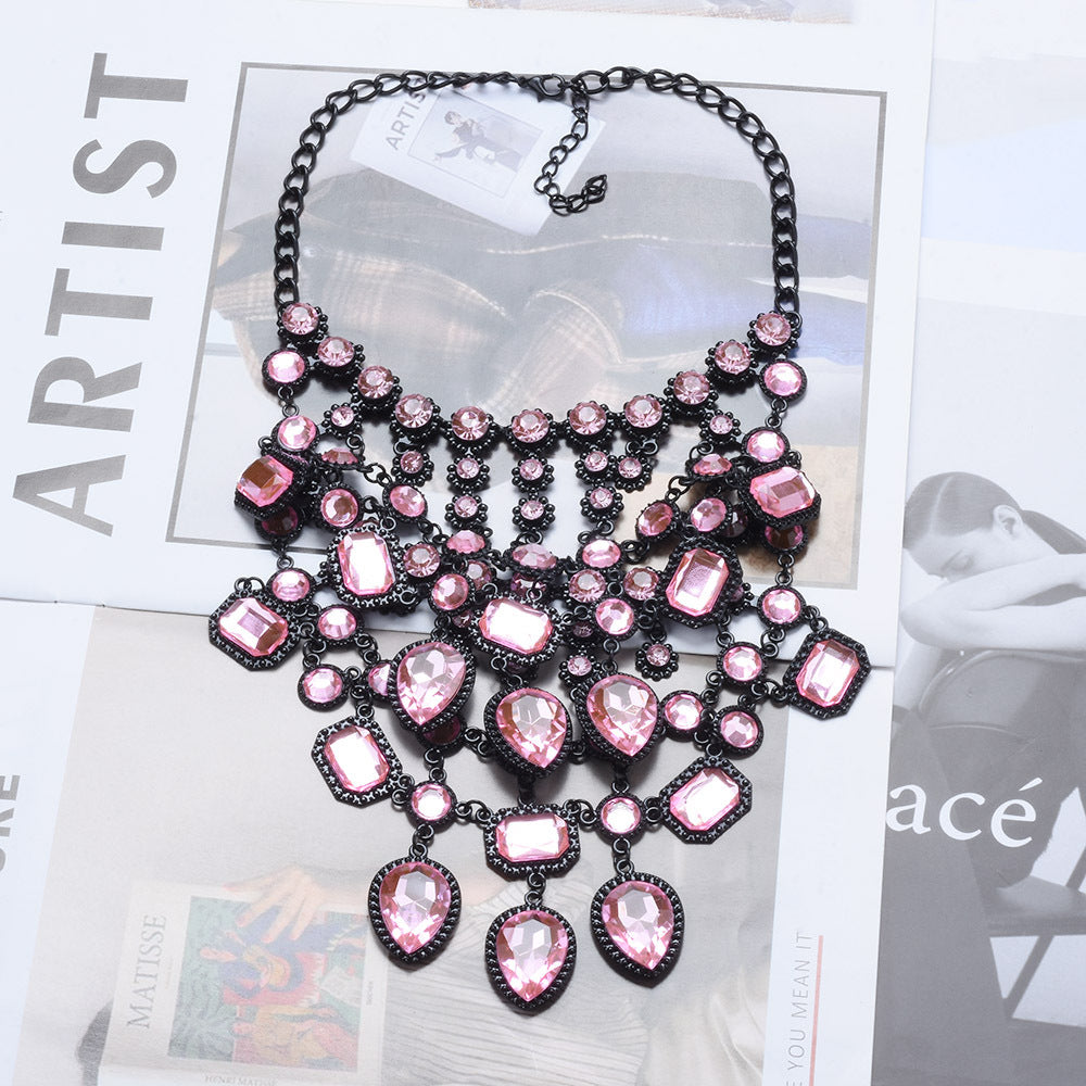 Retro Multi-layer Style Alloy Inlaid Jewel Necklace