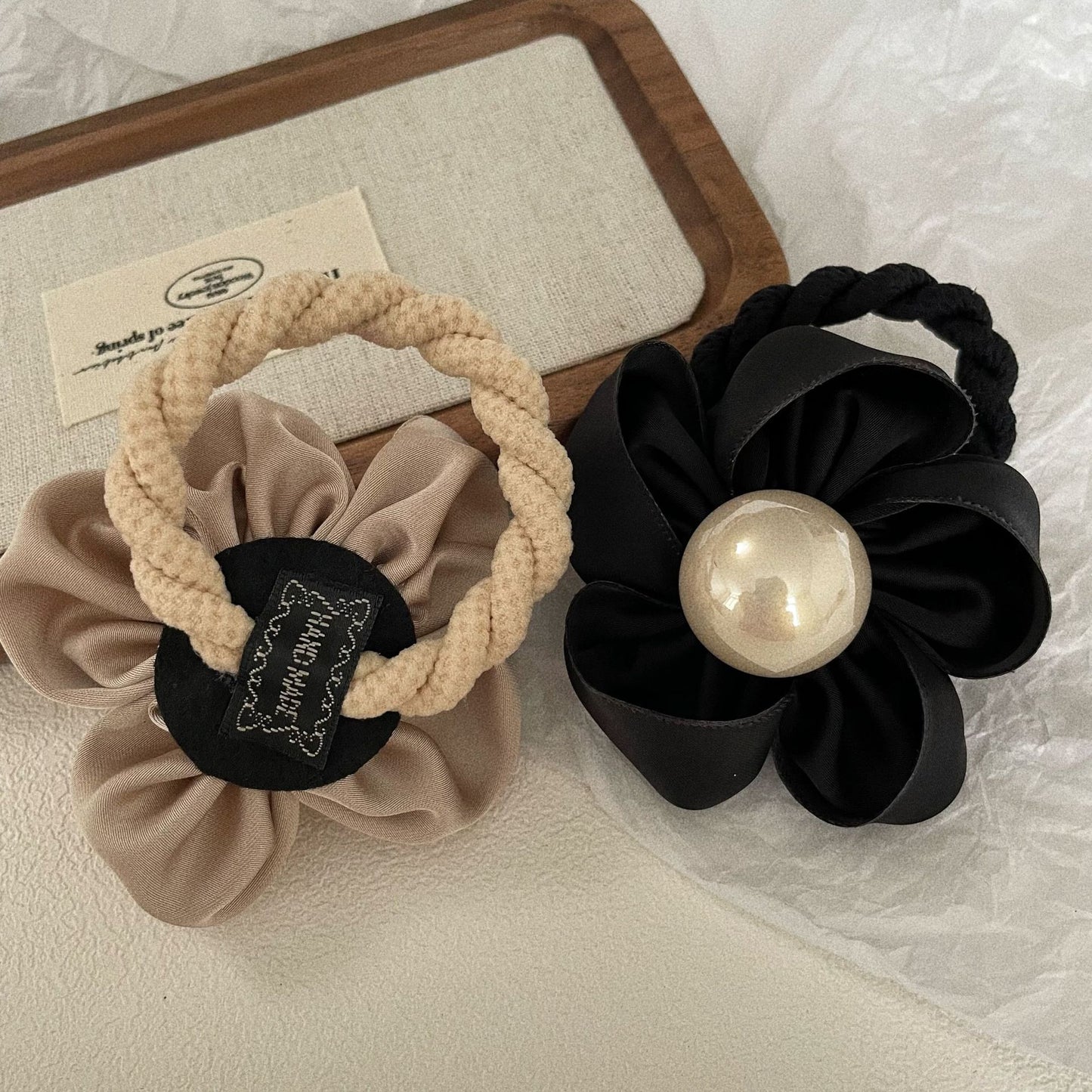 Pearl Handmade Flower Scrunchie