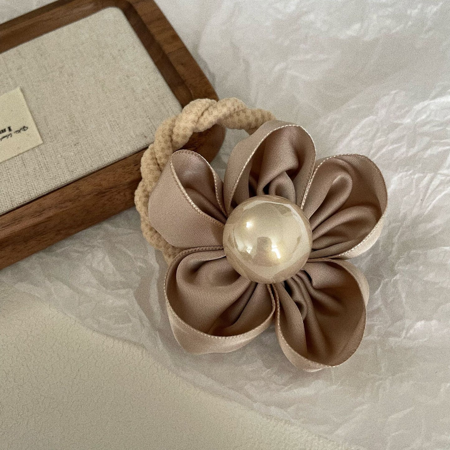 Pearl Handmade Flower Scrunchie