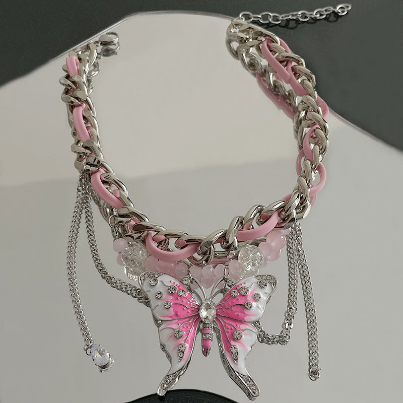 Heavy Industry Pink Butterfly Woven Necklace