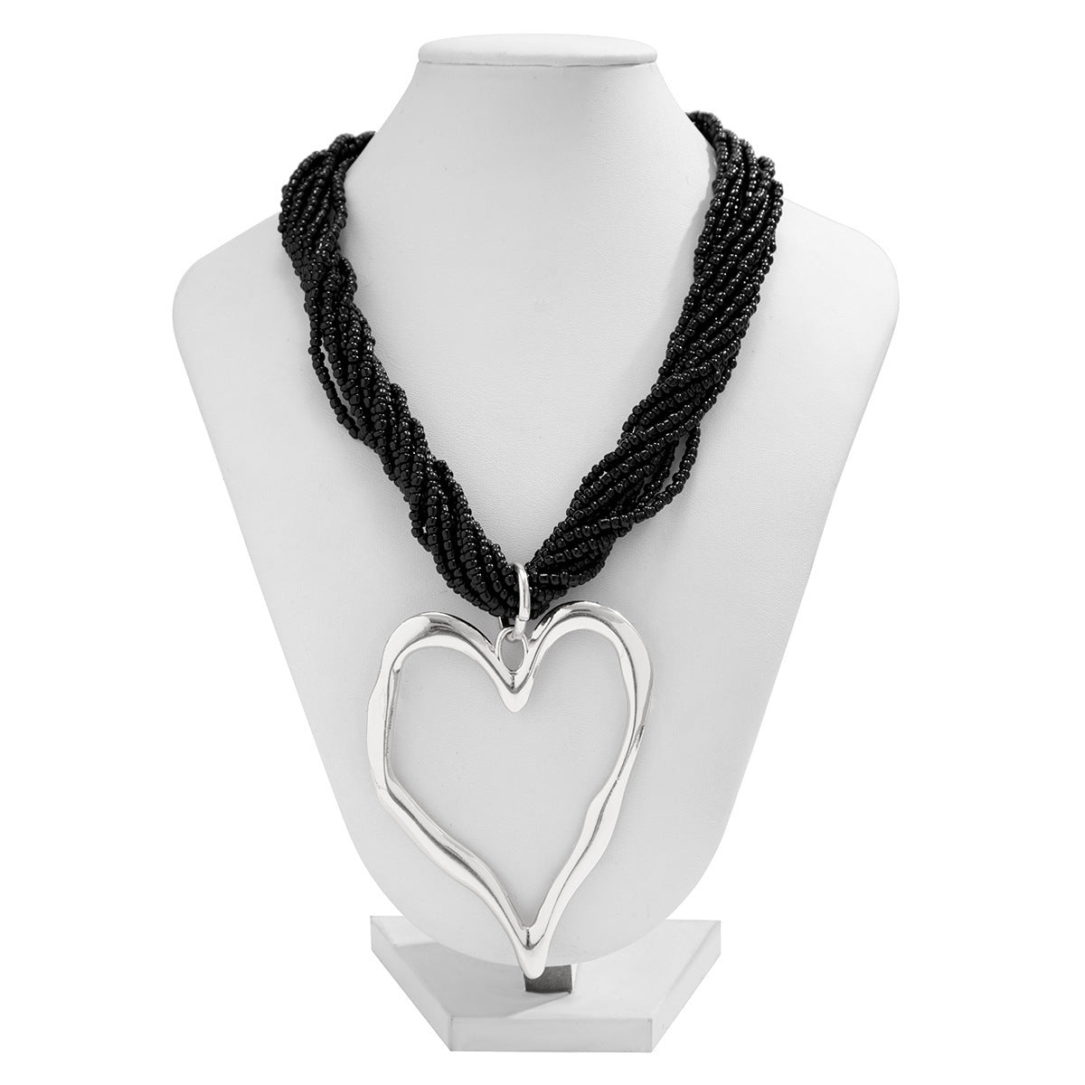 Exaggerated Bead Multi-layer Heart-shaped Pendant Necklace