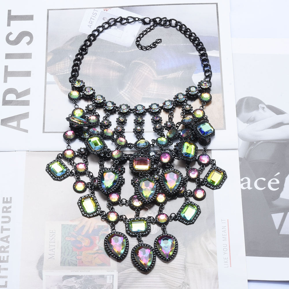 Retro Multi-layer Style Alloy Inlaid Jewel Necklace