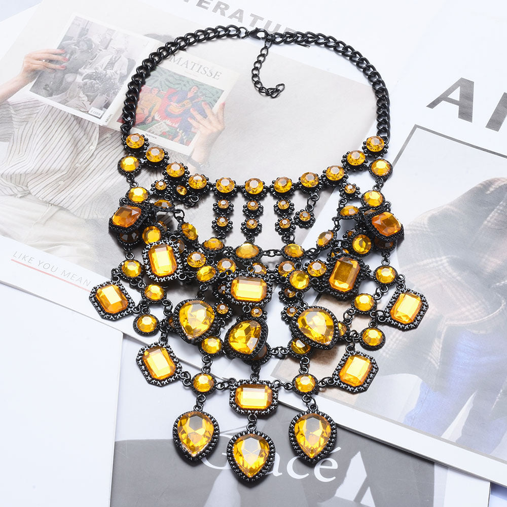 Retro Multi-layer Style Alloy Inlaid Jewel Necklace