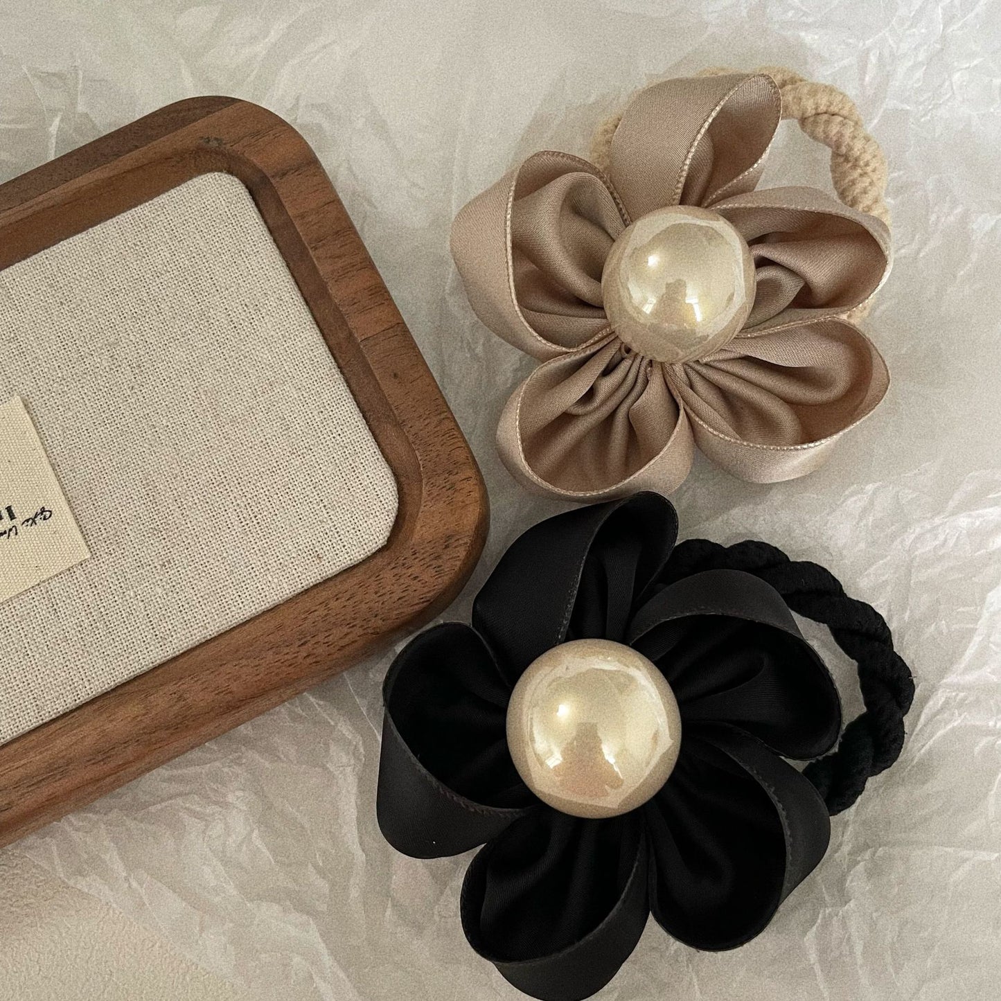 Pearl Handmade Flower Scrunchie