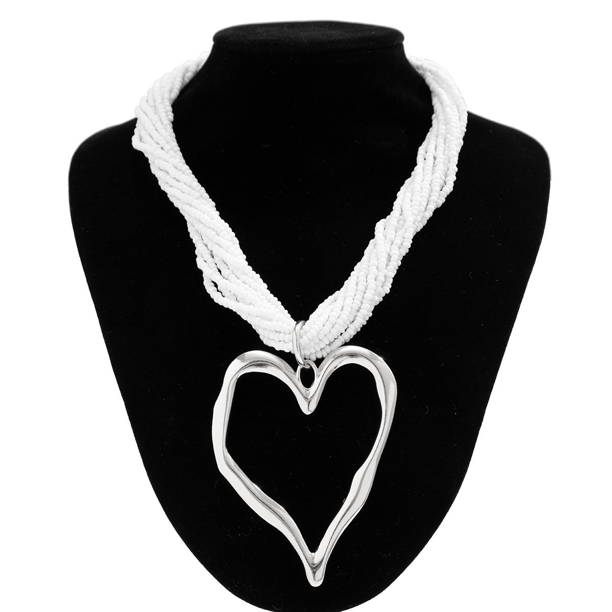 Exaggerated Bead Multi-layer Heart-shaped Pendant Necklace