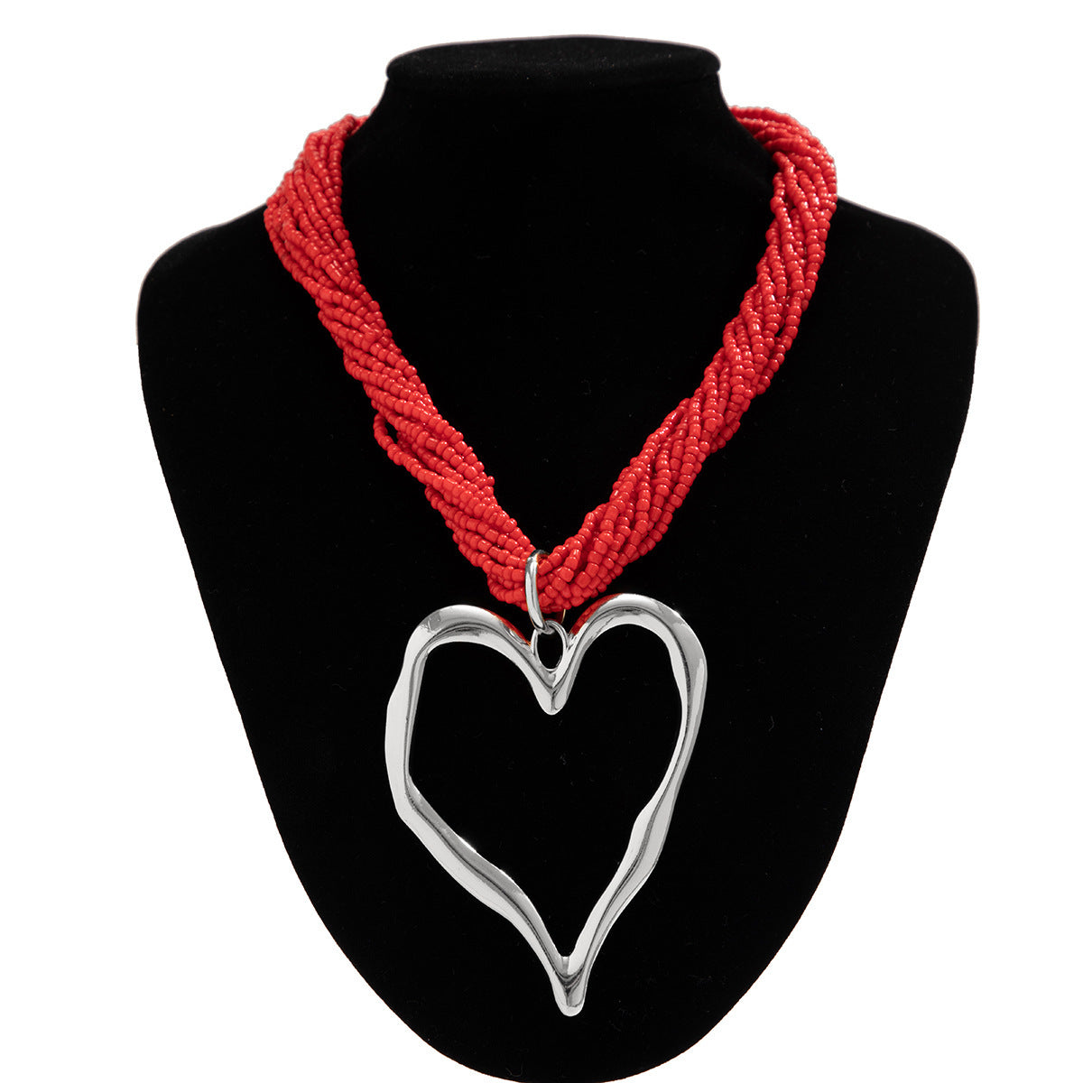 Exaggerated Bead Multi-layer Heart-shaped Pendant Necklace