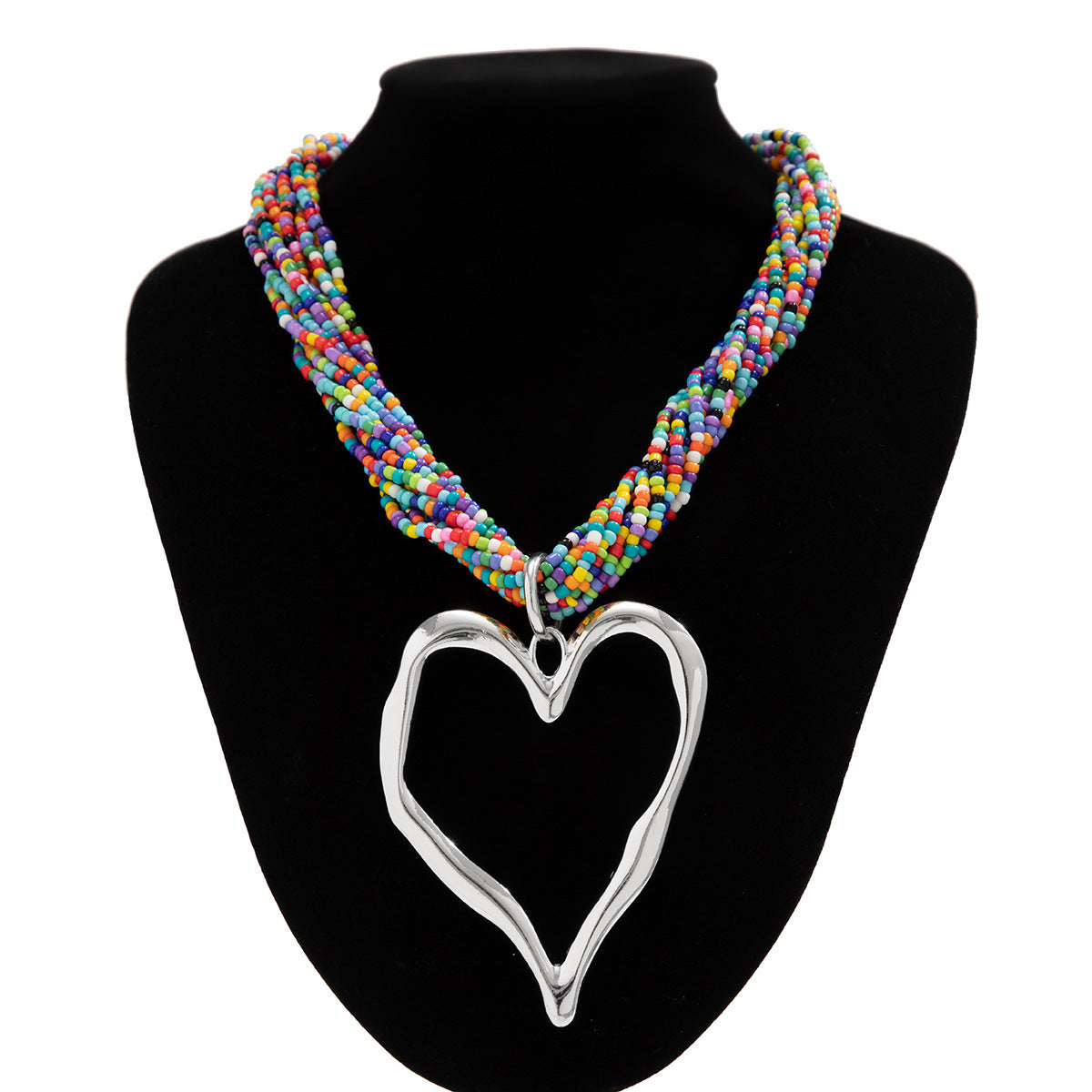 Exaggerated Bead Multi-layer Heart-shaped Pendant Necklace