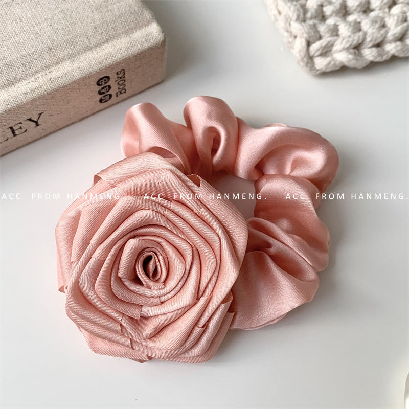 Satin Rose Large Intestine Hair Ring For Women