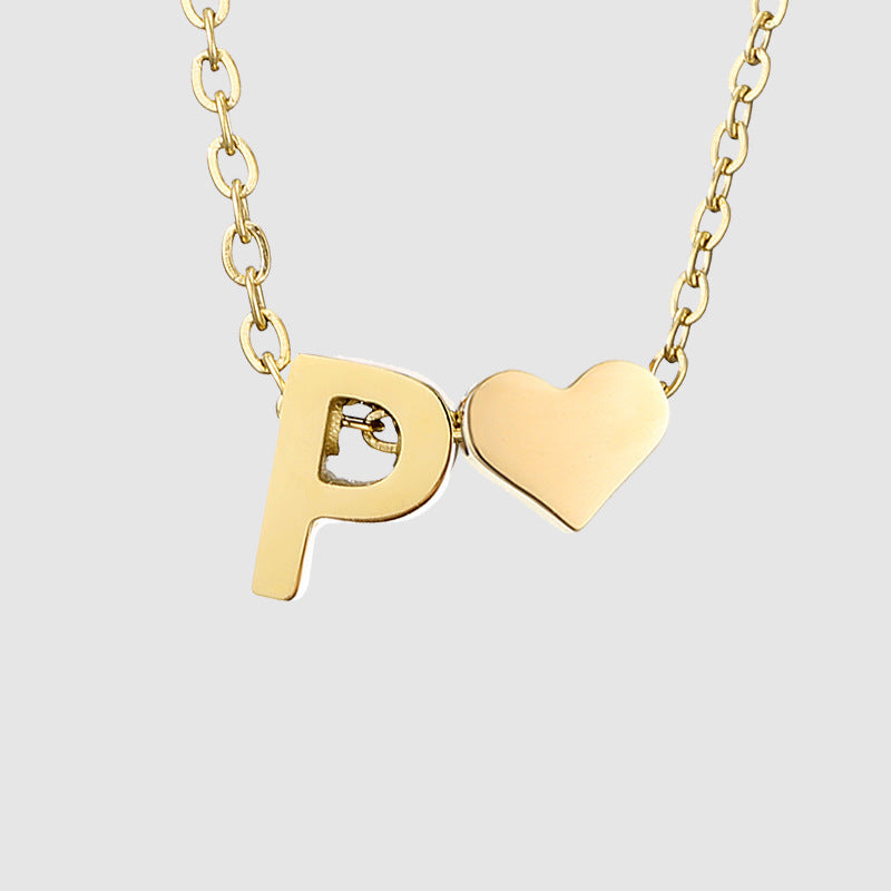 Simple Heart-shaped Letter Pendant Women's Gold-plated Necklace Clavicle Chain