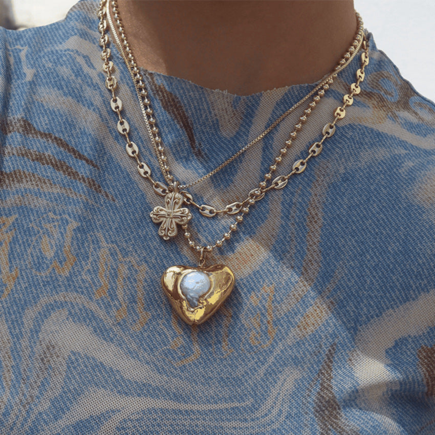 Love Resin Necklace Geometric Peach Heart Pendant