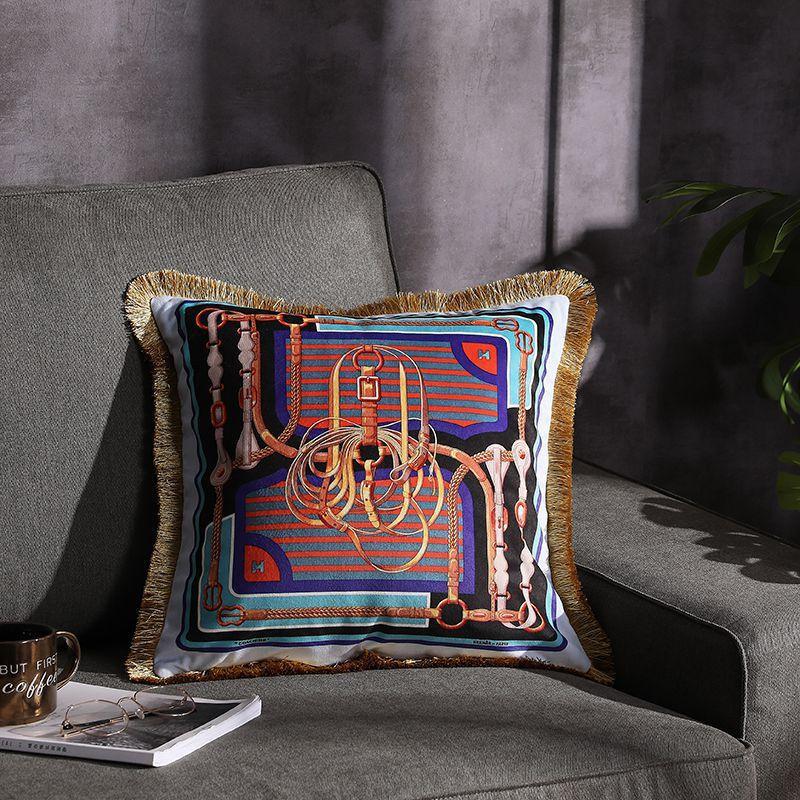 Double-sided Printed Fringe Pillow Sofa Cushion