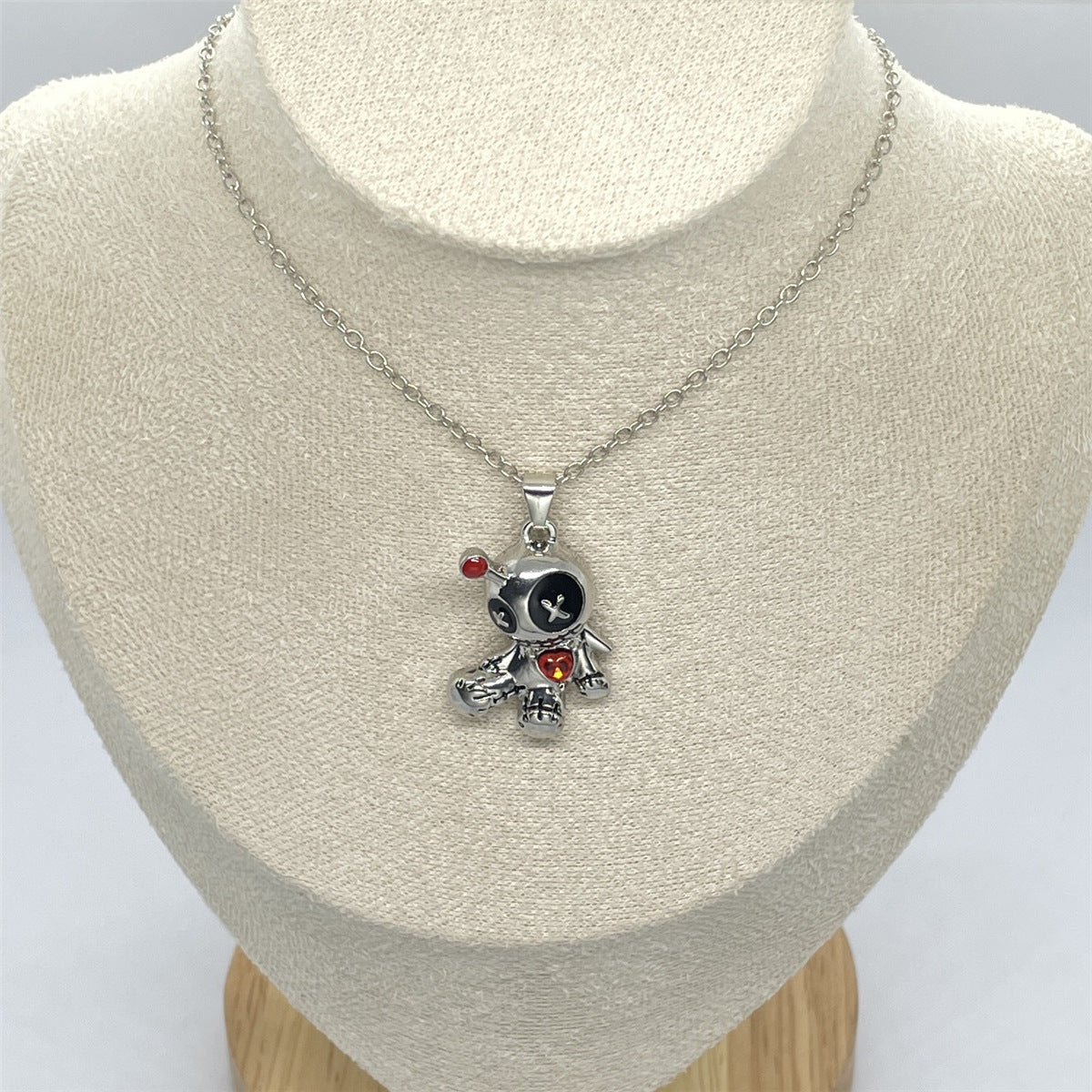 Cartoon Red Heart Voodoo Doll Necklace