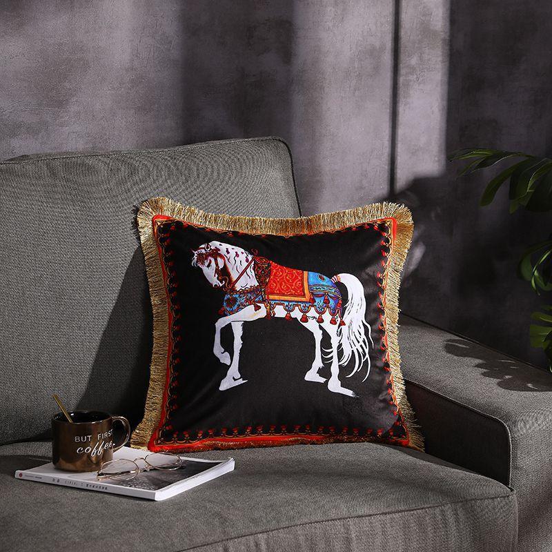 Double-sided Printed Fringe Pillow Sofa Cushion