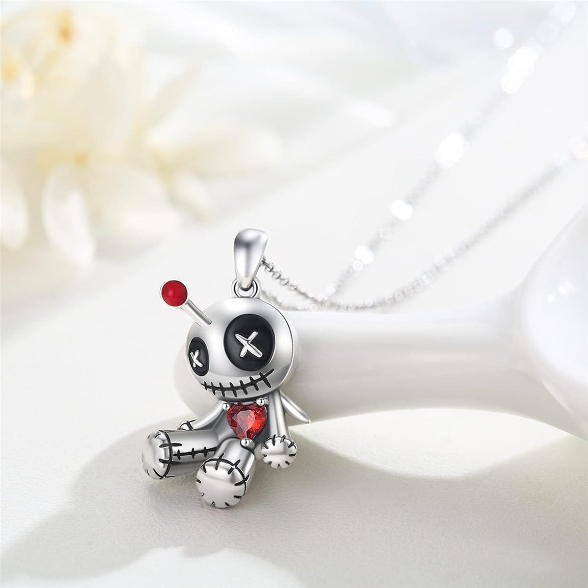 Cartoon Red Heart Voodoo Doll Necklace