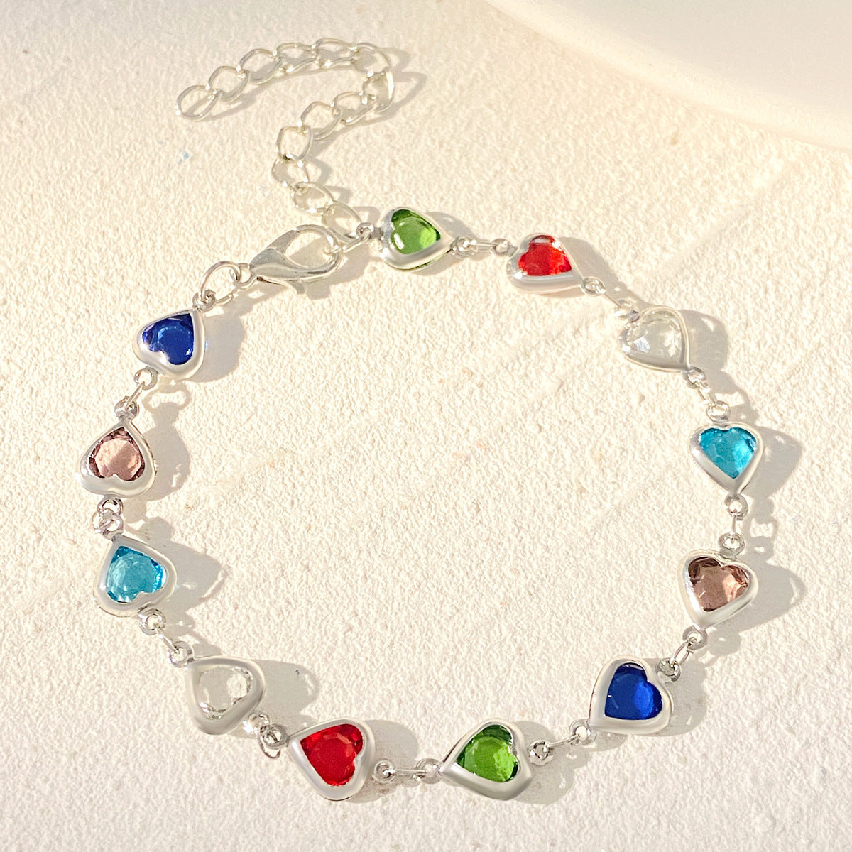 Colored Loving Heart Zircon Bracelet