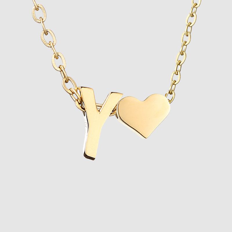 Simple Heart-shaped Letter Pendant Women's Gold-plated Necklace Clavicle Chain