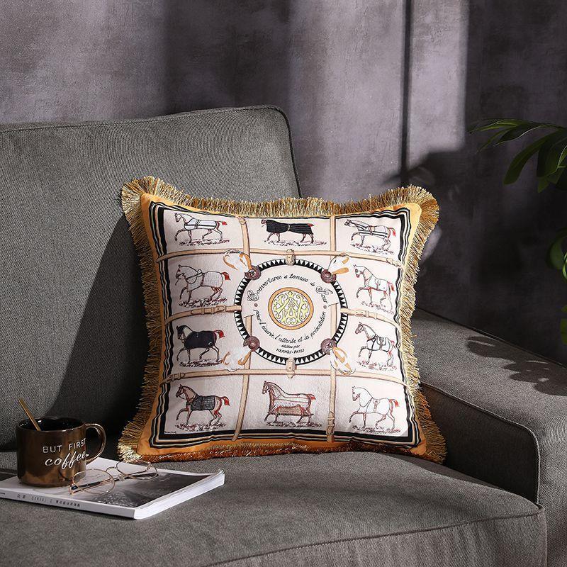 Double-sided Printed Fringe Pillow Sofa Cushion