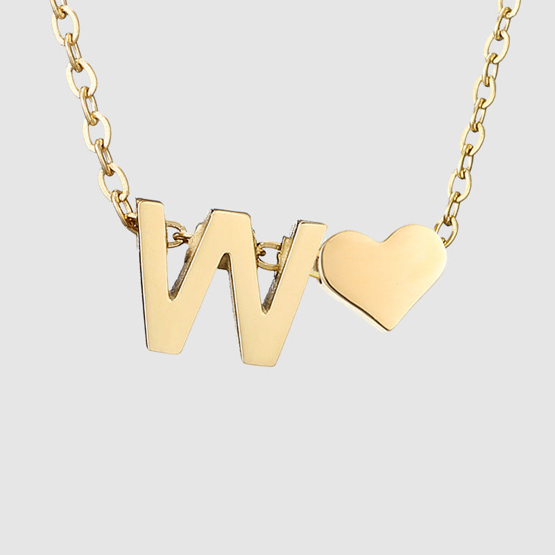 Simple Heart-shaped Letter Pendant Women's Gold-plated Necklace Clavicle Chain