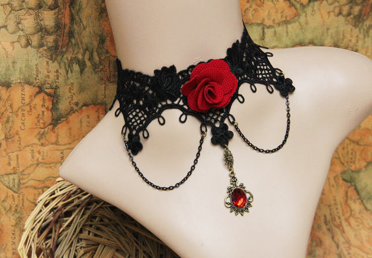 Fashion Handmade Gothic Lolita Black Lace Bracelet Fringe