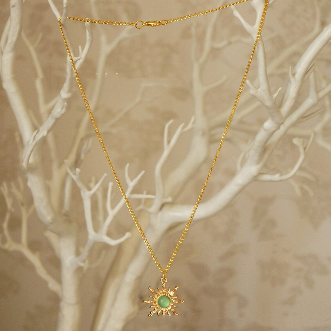 Gold And Light Green Sun Necklace