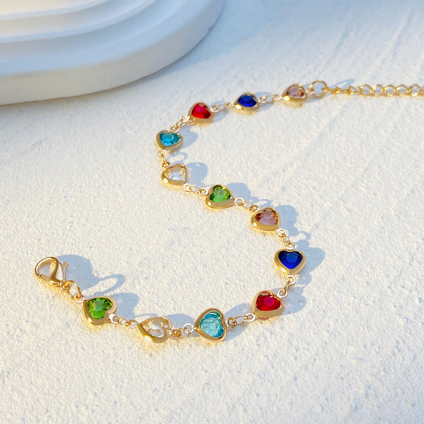 Colored Loving Heart Zircon Bracelet