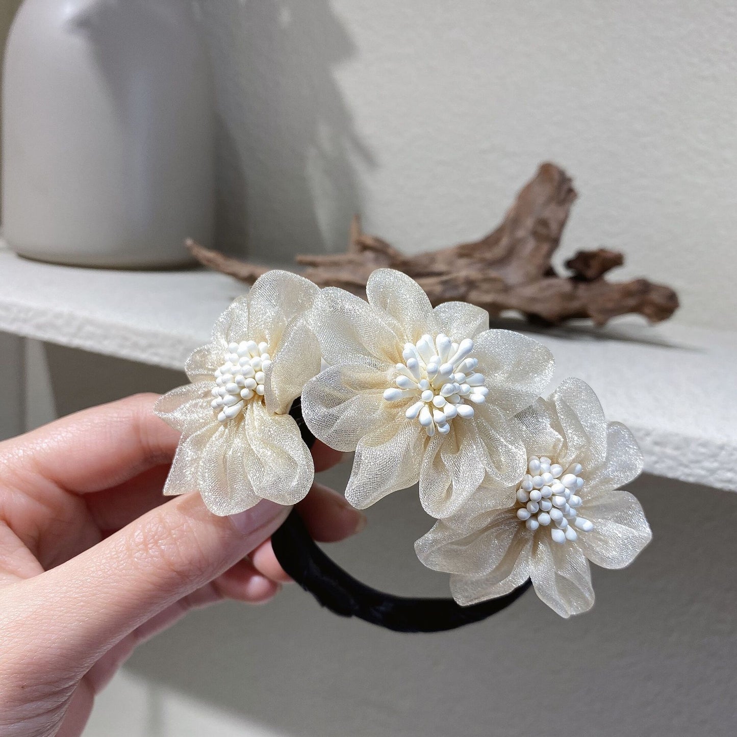 Head Pearl Flower Crystal Scrunchies