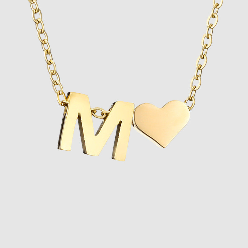 Simple Heart-shaped Letter Pendant Women's Gold-plated Necklace Clavicle Chain