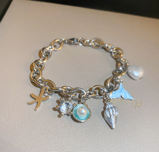 Ocean Fan Shellfish Starfish Pearl Fishtail Charm Bracelet