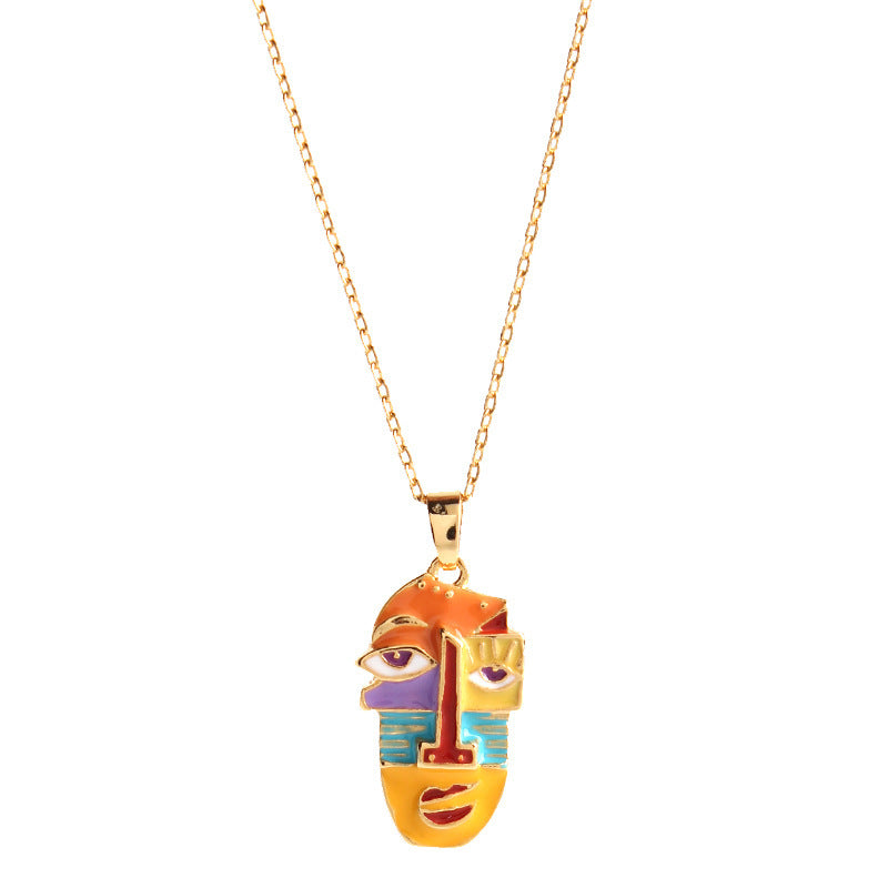 Women's 18K Gilded Face Color Enamel Necklace