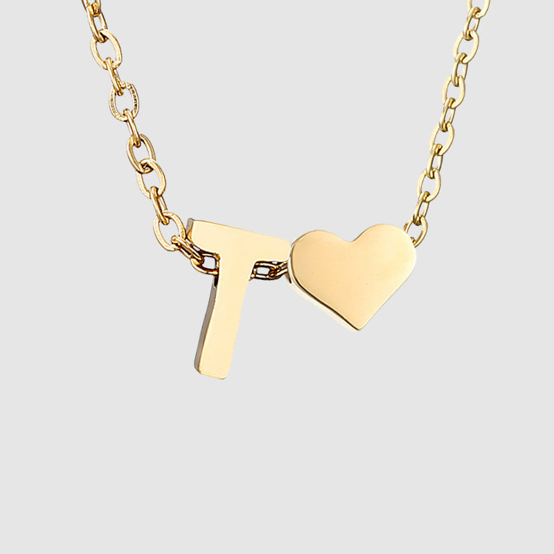 Simple Heart-shaped Letter Pendant Women's Gold-plated Necklace Clavicle Chain