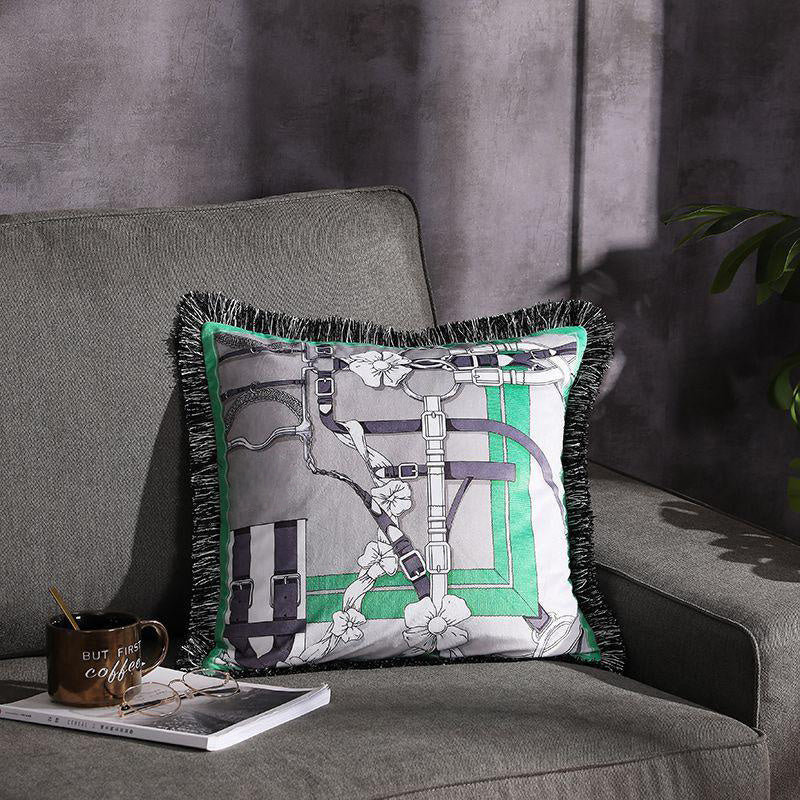 Double-sided Printed Fringe Pillow Sofa Cushion