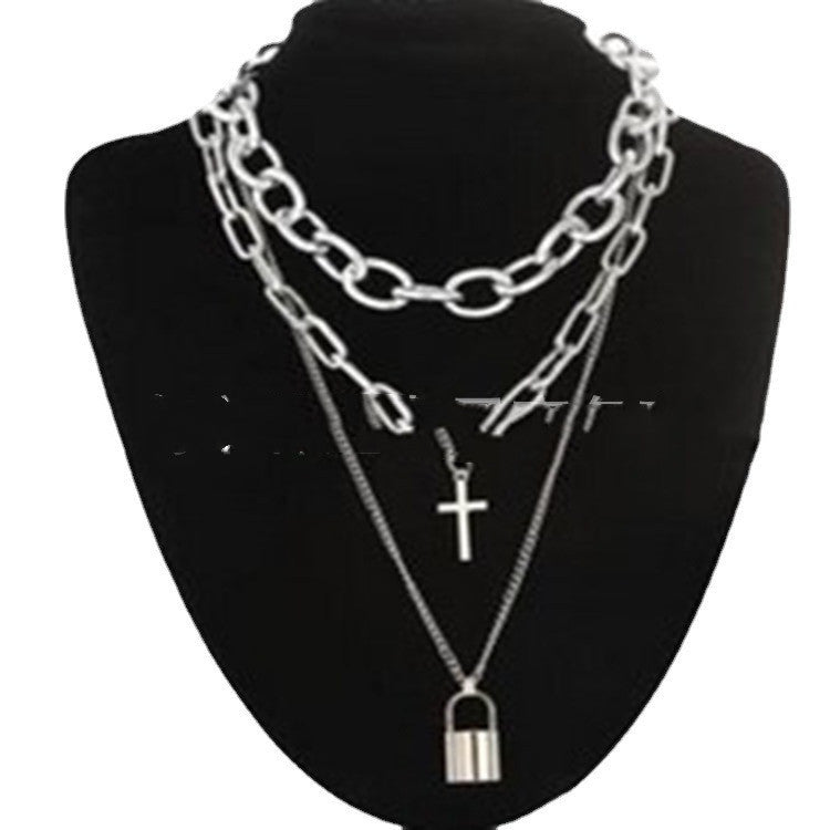 Multi-layer Metal Chain Can  Peach Heart Lock Necklaces