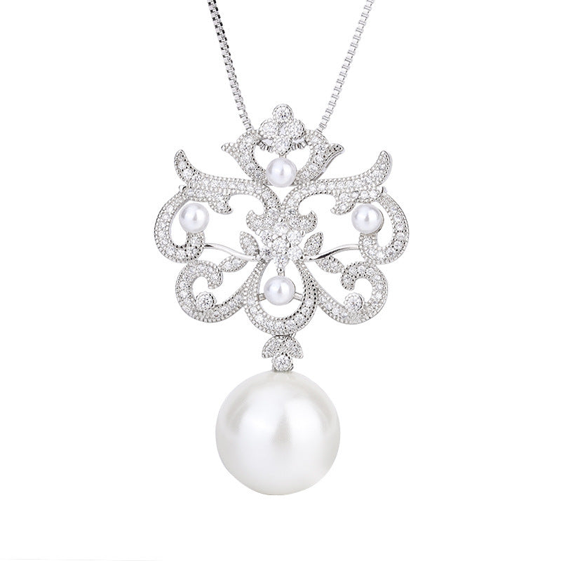 Pearl Diamond Pendant Necklace