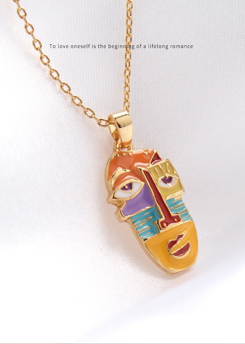 Women's 18K Gilded Face Color Enamel Necklace