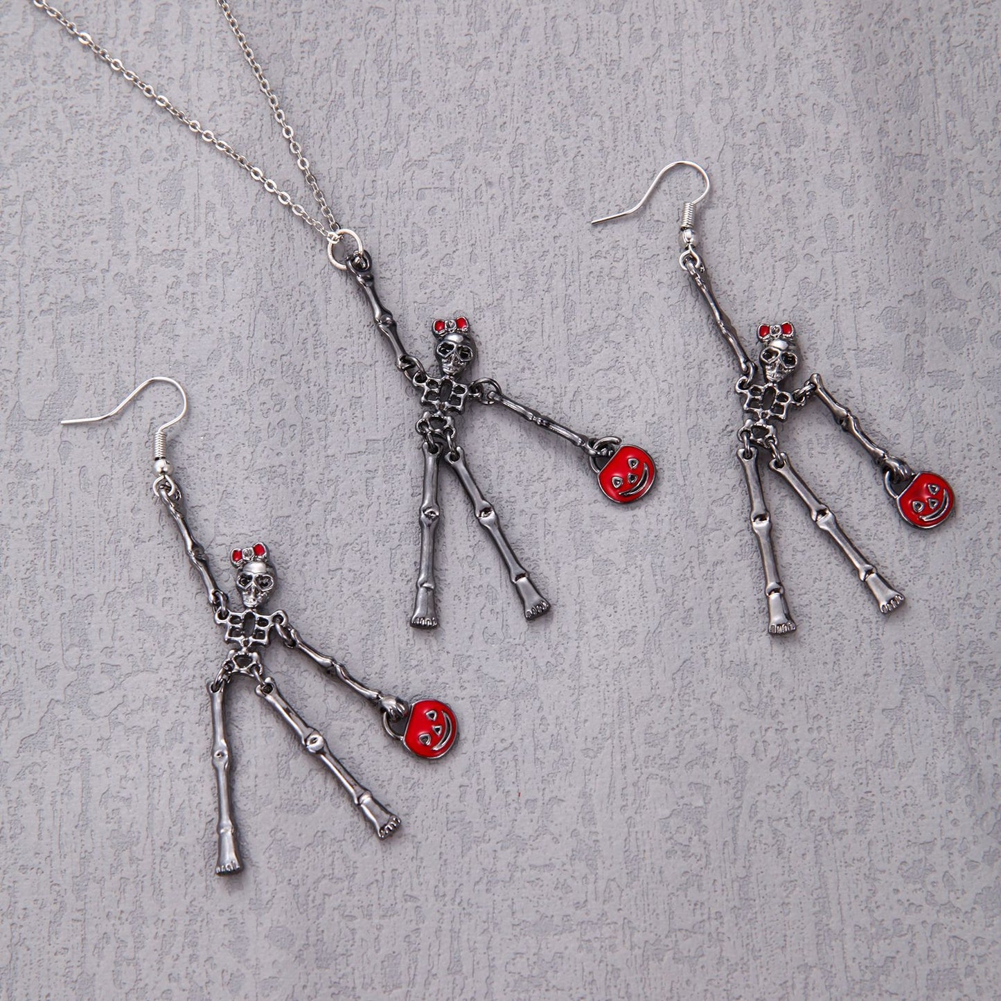 3pcs Skeleton Earrings And Necklace Set Creative