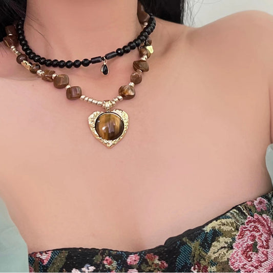 Madrid Holiday Natural Stone Tiger Eye Necklace